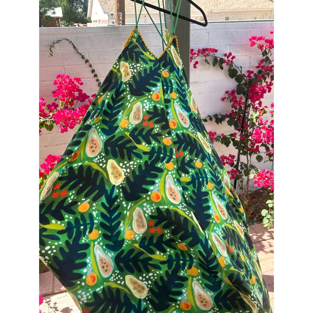 Rare Tropical Botanical Print Dress Summer Flowy Swim Coverup Boho Green